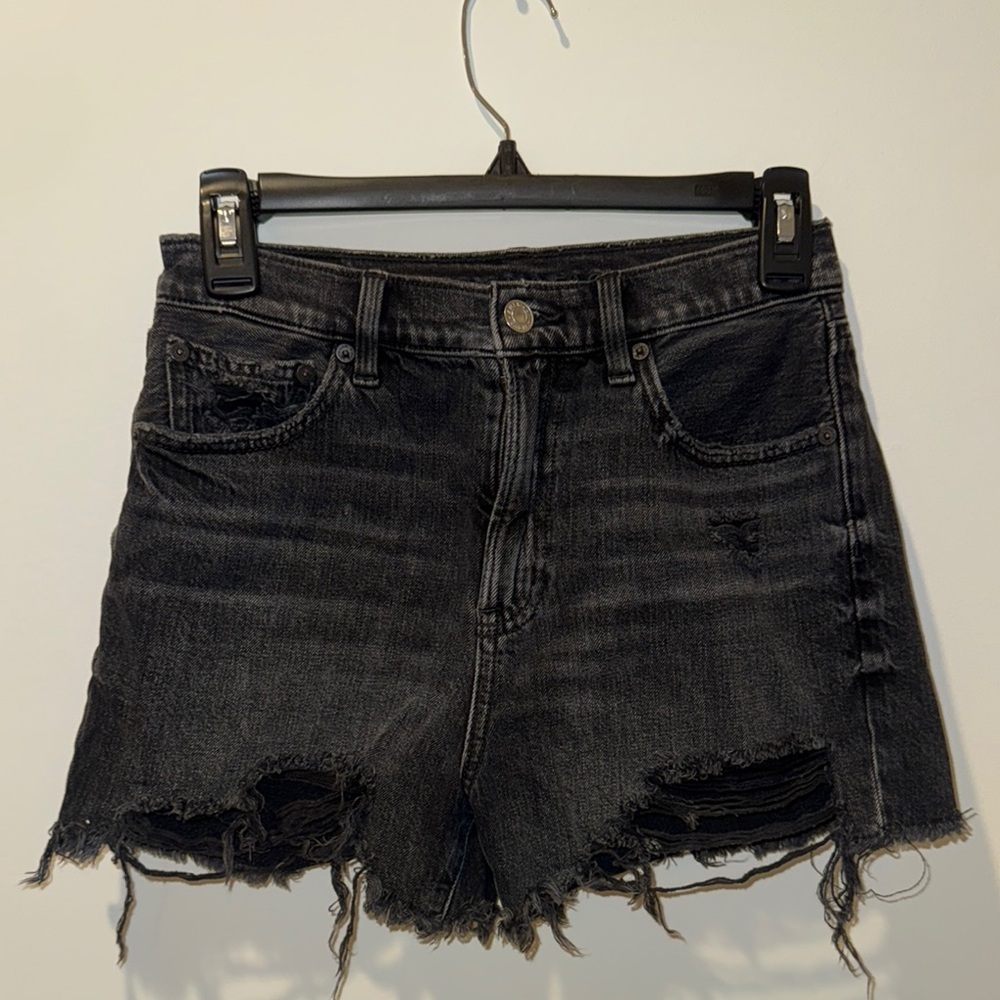 American Eagle Outfitters Black Jean Shorts Distressed Cut-Off